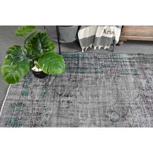 Tapis turc vintage 5.2 x 8.9ft gris vert laine tissage plat Patchwork motif pour salon décor Latex support pour couloir - Product Image 3