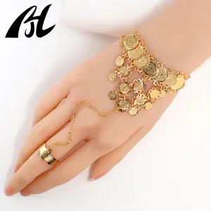 Offre Spéciale chaîne élégante de style bohème chaîne de doigt de pièce de monnaie chaîne bracelet en cuivre plaqué or 21K