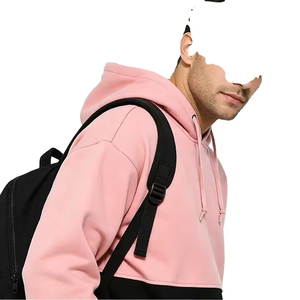 Sweat à capuche color block rose et noir pour homme - Pull décontracté à demi-zip avec cordon de serrage - Product Image 2