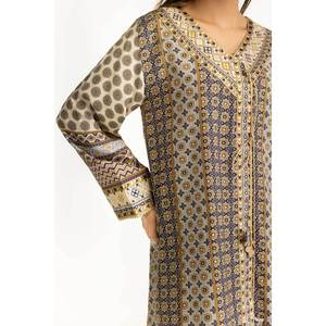 Conjunto de Traje de Mujer de 3 Piezas en Seda Estampada Morada con Bordado Intrincado, Elegante Seda Estampada con Bordado Elaborado - Product Image 4