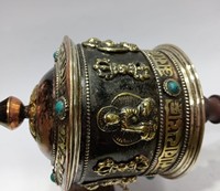 Roue de prière Vajra Bouddha en laiton, artisanat sculpté, impression gravure 2 couleurs, cadeau religieux népalais fait main, mantra métallique éolien