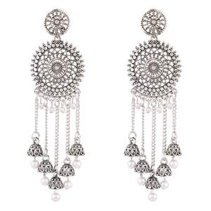 Indian Oxidized Jewelry Supplier Boho Vintage Layered Jhumka Jhumki <b>Tassel</b> Bridal Dangle Statement <b>Earrings</b> for Women - Product Image 1