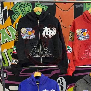 เสื้อฮู้ดดี้ผ้าฟลีซหนานุ่ม ประดับเพชรเทียม สำหรับฤดูหนาว แบบสั่งทำพิเศษ น้ำหนัก 400 กรัม ผ้าฝ้ายฟอกสีแบบดิสเทรส ยี่ห้อ TEENS INDUSTRY - Product Image 3