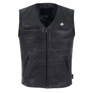 Dernière conception écologique Veste de moto en cuir véritable pour hommes Gilet vintage pour hommes Gilet de protection élégant et confortable - Product Image 1
