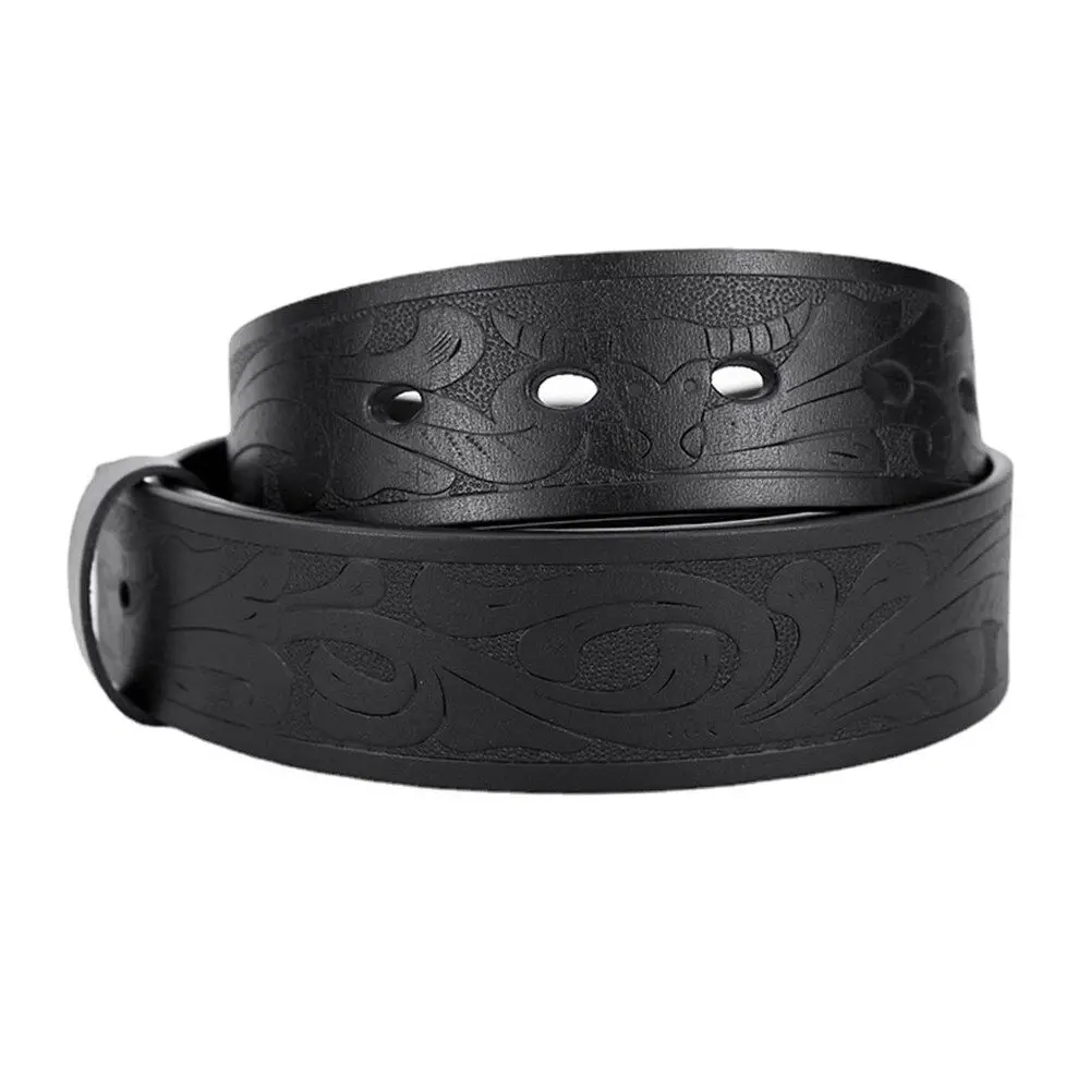 Top Quality Cow Genuine Leather Floral Cowhide Belt Men Fitting Smooth Pin Styles 3.8cm Belts without Buckle