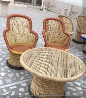 Ensemble de mobilier d'extérieur moderne vintage de style mid-century, design hôtelier, en bambou et rotin indien, pour appartement, jardin, salle à manger, comprenant chaise et table