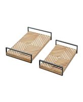 Ensemble de plateaux de service en bois de style nid d'abeille, finition naturelle, faits à la main, durables, avec poignées en métal doré, compatibles lave-vaisselle et micro-ondes