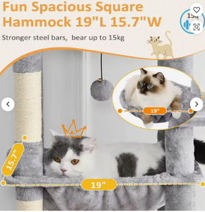 Arbre à chat moderne à 10 niveaux et tour de 68 pouces avec poteaux à gratter en sisal, hamac et niches pour chats d'intérieur, gris clair - Product Image 6