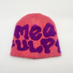 Gorro de mohair personalizado de fábrica para mujeres y hombres, accesorios de invierno bordados en 3D, calentador de cabeza con logotipo borroso - Product Image 3