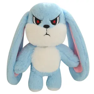移動可能な頭の怒った顔が部屋の装飾のためのスマイリーフェイスのおもちゃに変わった新しいデザインの卸売長い耳のウサギのぬいぐるみ