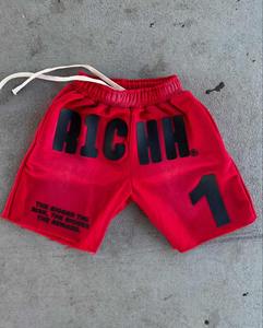 Venta al por mayor de ropa de calle personalizada lavado ácido Deporte Pantalones cortos 3D impresión de silicona Logo Cordón de alta calidad Casual desgaste algodón pantalones cortos hombres - Product Image 4