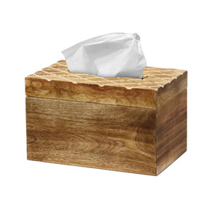 Caja de pañuelos de madera de estilo moderno con acabado natural y forma personalizada para decoración de centros de mesa. - Product Image 3