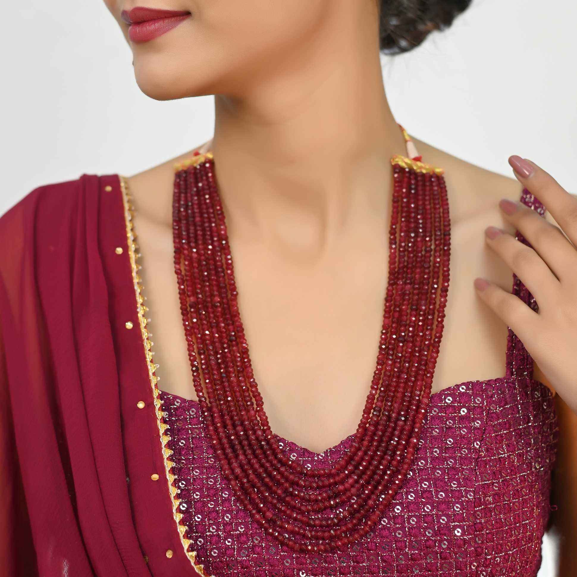 necklace crystal red satin