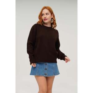 LUSTRIN Women's Plain Brown Crew Neck <b>Pullover</b> <b>Sweater</b> - Wholesale Long Sleeve Knitwear Top for Autumn Winter Casual Wear - Product Image 1