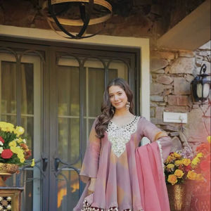 Conjunto de Fiesta para Bodas, Estilo Cosmos, con Hilo de Seda, Espejo Real y Encaje, Top y Palazzo con Dupatta de Encaje de Seda Fendy - Product Image 1