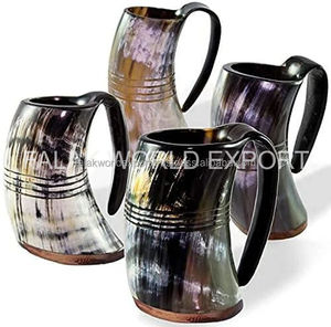 Taza de cuerno de vaca hecha a mano con asa taza de cuerno de búfalo pulido para hombres taza nórdica auténtica para decoración de fiesta en casa - Product Image 2