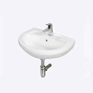 Lavabo semi-encastré mural ovale REPOSE, moderne, facile à nettoyer, avec bouton, style ferme, salle de bain, hôtel, école, hôpital, centre commercial, villa, appartement - Product Image 1