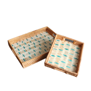 Bandeja de café de mimbre con incrustaciones, accesorio creativo de lujo, organizador colorido para el hogar, bandeja de cocina de alta calidad de Vietnam - Product Image 1