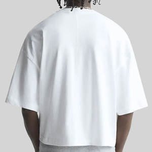 Ropa informal de verano para hombre, camiseta blanca lisa de algodón 100% de gran tamaño personalizable de punto sólido - Product Image 4