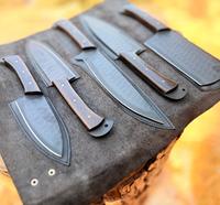 Prix de gros, couteaux de chef sur mesure de haute qualité avec manches en bois, ensemble de 5 pièces avec étui en cuir, revêtement noir