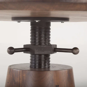 Table de salle à manger ronde en bois d'acacia massif réglable de style industriel moderne, finition noyer, pour la maison, la cuisine, l'extérieur - Product Image 4