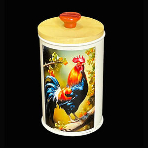 Boîte de coq ronde en métal avec couvercle Boîte de soleil ronde en métal Boîte hermétique pour cuisine ferme et jardin - Product Image 4