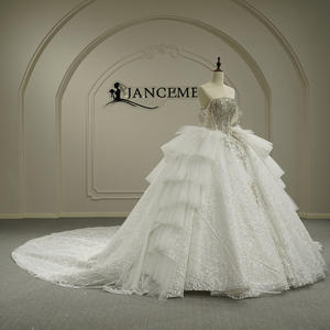 Vestidos de Novia Modernos Clásicos con Cuello Barco, Borlas, Volantes y Encaje, Largos hasta el Suelo, con Flores y Cristales, Modelo GT26060 - Product Image 2