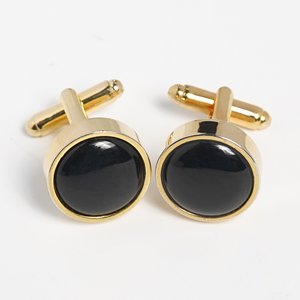 Colección Tinh Vu: Gemelos de Lujo para Hombre, Chapados en Oro de 18K - Piedra Preciosa Meteorito Negro Fengshui (MSDADE007) - Hecho en Vietnam - Product Image 1