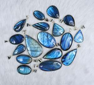 Bleu Labradorite Pendentifs Doublure Bleu Labradorite Pierre Précieuse Pendentif Lunette Pendentif En Gros Flashy Labradorite Collier Fournitures - Product Image 6