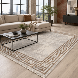 Tapis moderne lavable Netline Home Georgian Linework, brun chaud - Product Image 1