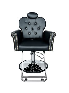 Chaise de barbier industrielle vintage en similicuir noir avec base ronde hydraulique, mobilier de salon de coiffure - Product Image 2