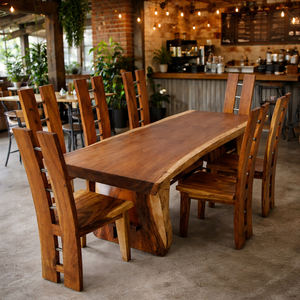 Juego de Mesa de Comedor de Madera Maciza de Suar a Precio Especial, 6 Plazas con Sillas con Respaldo en Forma de H, Diseño de Borde Natural para el Hogar y Restaurantes - Product Image 2