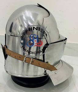 หมวกเกราะกันน็อคยุคกลาง,หมวกนิรภัยสำหรับการแข่งขันระยะใกล้พร้อมเงิน Eatching เหล็ก18 Gauge พร้อมขาตั้งไม้ป้องกัน - Product Image 4