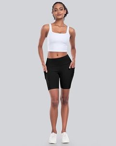 Short de motard pour femmes avec poches Taille haute Contrôle du ventre Spandex Workout Yoga Athletic Gym Shorts - Product Image 4