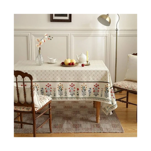 Nappe Rectangulaire Vintage en Coton à Motifs Floraux avec Bordure Orange et Verte, Housse de Table Décorative pour la Maison, Vente en Gros à l'Export - Product Image 5