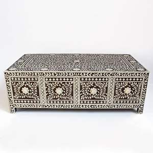 Luxury <b>Bone</b> Inlay Coffee Table With Storage Drawer Antique Style Handmade Home Furniture Accent - Product Image 2