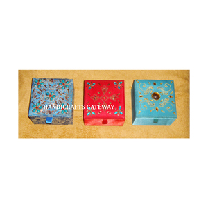 Indian Design Zari Embroidery <b>Fabric</b> Jewelry Gifts <b>Box</b> Multi Color Handmade Business Gift Decor - Product Image 1