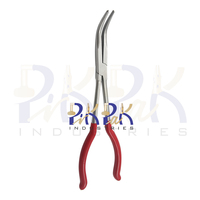 Alicates de punta curva de 290 mm de largo con mordazas dentadas, mangos de PVC, acero OEM, para fabricación de joyas, aplicaciones de crimpado de circlips, sin resorte