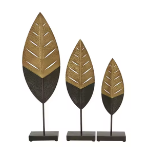 Sculpture de feuille en métal antique créative moderne sur base maison/bureau salon décor de style créatif ensemble de trois arts indiens - Product Image 1