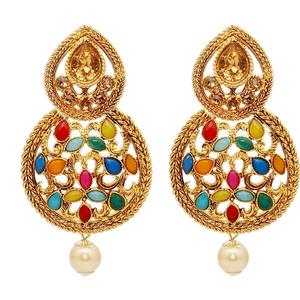 Kriaa 1309801 piedra austriaca Kundan chapado en oro Navrang pendientes colgantes finos pendientes colgantes - Product Image 1