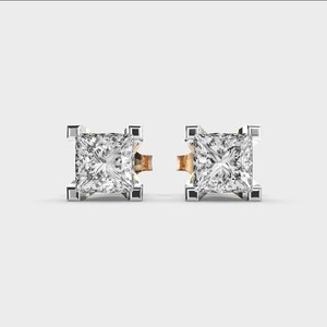 Boucles d'oreilles en diamant de culture, taille princesse, quatre griffes, bicolores, en or blanc/rose/jaune 9 carats - Product Image 1