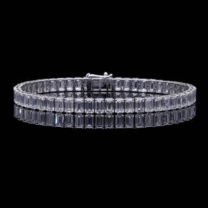 14K <b>White</b> Gold Rhodium Plated Lab Grown CVD Diamond Tennis <b>Bracelet</b> | Emerald Cut Diamonds | Classic Box Setting | Women's - Product Image 1