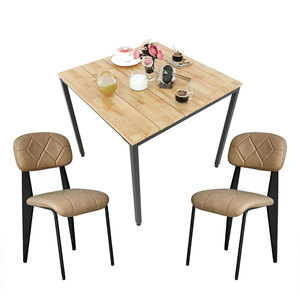 Juego de Mesa de Comedor Cuadrada Moderna y 2 Sillas de Hierro Tapizadas para Sala de Estar (MDF) - Product Image 1