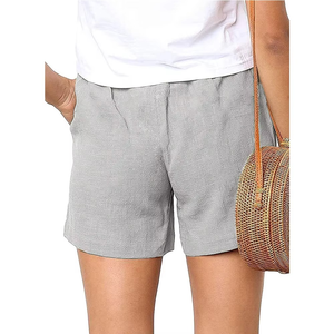 Meilleure vente Short en coton solide avec poches pour femmes avec cordon de serrage à la taille élastique - Product Image 3