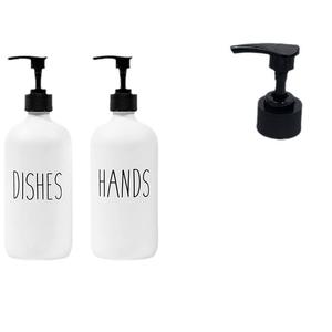Juego económico <span class=keywords><strong>de</strong></span> 2 platos <span class=keywords><strong>de</strong></span> mano <span class=keywords><strong>de</strong></span> vidrio dispensador <span class=keywords><strong>de</strong></span> jabón cocina <span class=keywords><strong>baño</strong></span> 16 Oz botella <span class=keywords><strong>de</strong></span> vidrio líquido recargable con bomba negra - Product Image 2