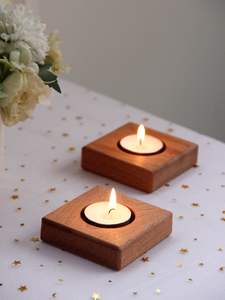 Bougeoir conique en bois naturel massif fait à la main rustique décor de table vintage doux et chaud lueur support indien artisanal fabriqué - Product Image 3