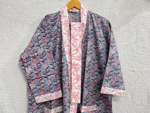 Kimono largo de algodón hecho a mano para mujer, vestido largo hasta el suelo, albornoz estampado en Bloque para verano, ropa de dormir, vestido informal para dama de honor - Product Image 2