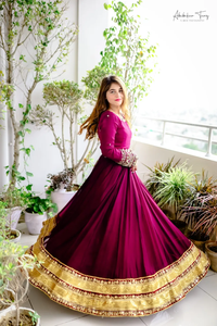 Solid <b>Purple</b> Flair Maxi Indian & Pakistani Clothing with Elegant Lace Embellishment - Product Image 6