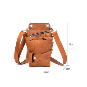 Bolsa de tijera de cuero PU para el cabello, funda para tijera de peluquero, 7 bolsillos, peines de tijera, soporte para cepillos, bolsa cruzada - Product Image 5