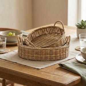 Plateau en rotin tressé, plateau de service festonné en rotin écologique, fabricant de plateaux en osier durables avec service OEM ODM - Product Image 3